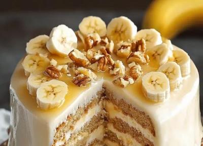 طرز تهیه کیک خامه ای موز و گردو